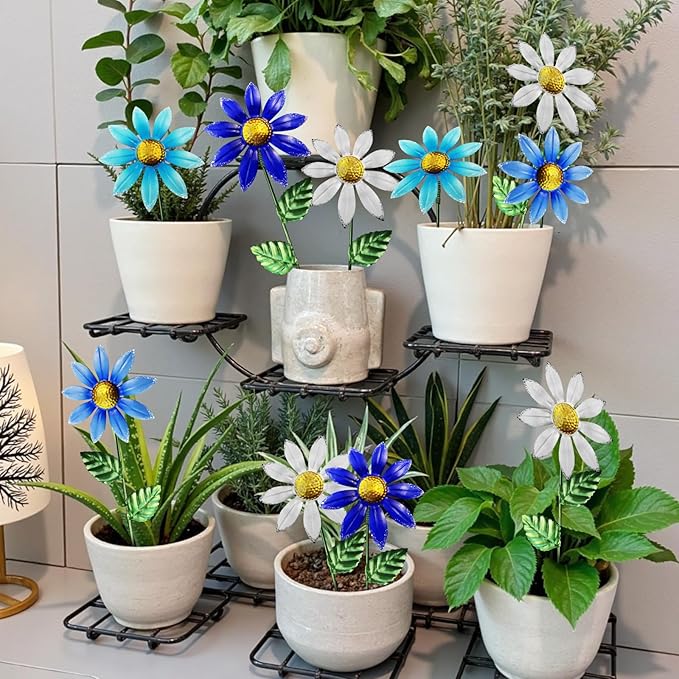 10 Pack 15.7" Outdoor Flowers, Metal Yard Art, Metal Flowers for Outside, Garden Stakes Decorative, Plants Garden Decor (Mix B)