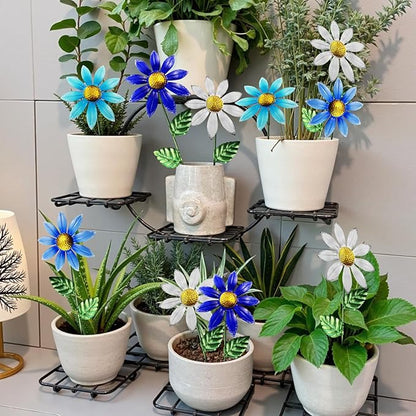 10 Pack 15.7" Outdoor Flowers, Metal Yard Art, Metal Flowers for Outside, Garden Stakes Decorative, Plants Garden Decor (Mix B)