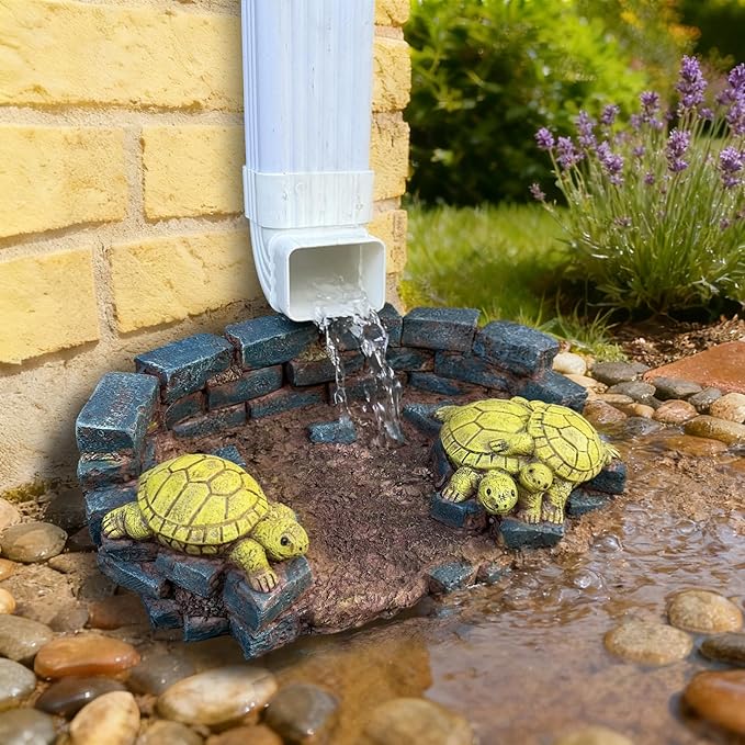 Decorative Turtle Statue Splash Block Gutter Downspout Outdoor Garden Decor, Larger Gutter Downspout Statues for Patio,Yard and Lawn Accessory, Stone Resin Rain Concrete Gutter Guardian,14"L x 9.5"W