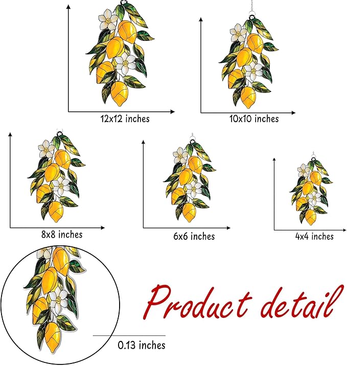 Lemon Branch Acrylic Suncatcher, Boho Suncatchers for Window Hanging Ornament, Stained Glass Effect Indoor Outdoor Garden Decor for Tropical Lover, Gifts for Mother's Day, Mom, Grandma, Wife, Women
