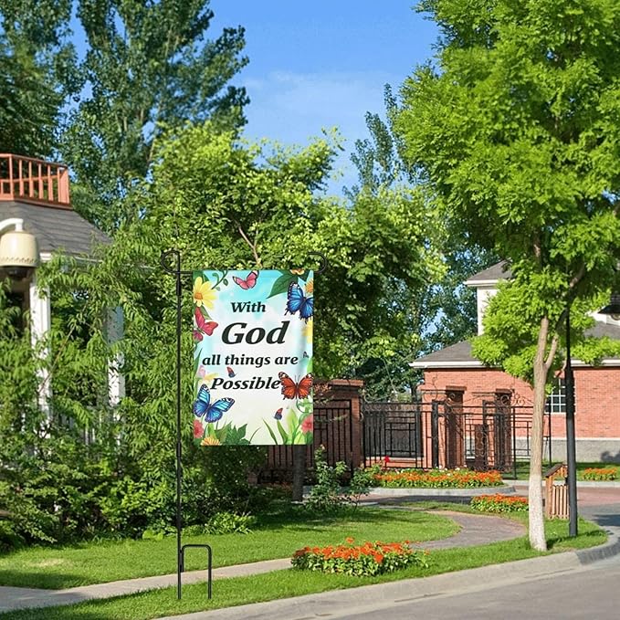 With God All Things Are Possible Garden Flags 12×18 Inch Double Sided Decorative Yard Banner Seasonal Flag for Outdoor Outside Decor