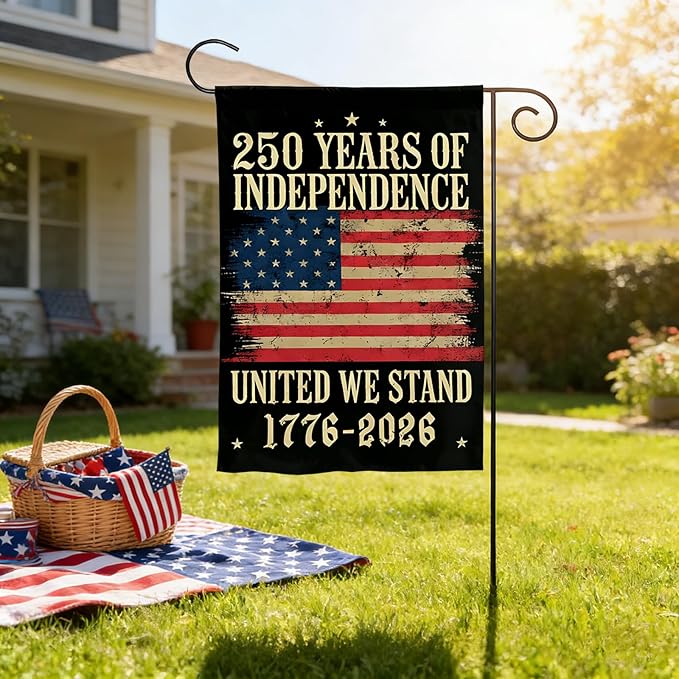 1776-2026 250th Anniversary USA Garden Flag, 4th of July Garden Flag for Outside, 12x18 Double Sided Outdoor Decoration for Independence Day, Red White Blue American Flags, Patriotic Banner for Yard
