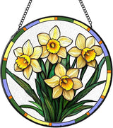Stained Glass Suncatchers Window Hanging, Narcissus Flower Sun Catchers Indoor Window Stained Glass Hanging Garden Decor, Birthday Gifts for Mom Grandma Aunt Sister Bestie 6.3 in