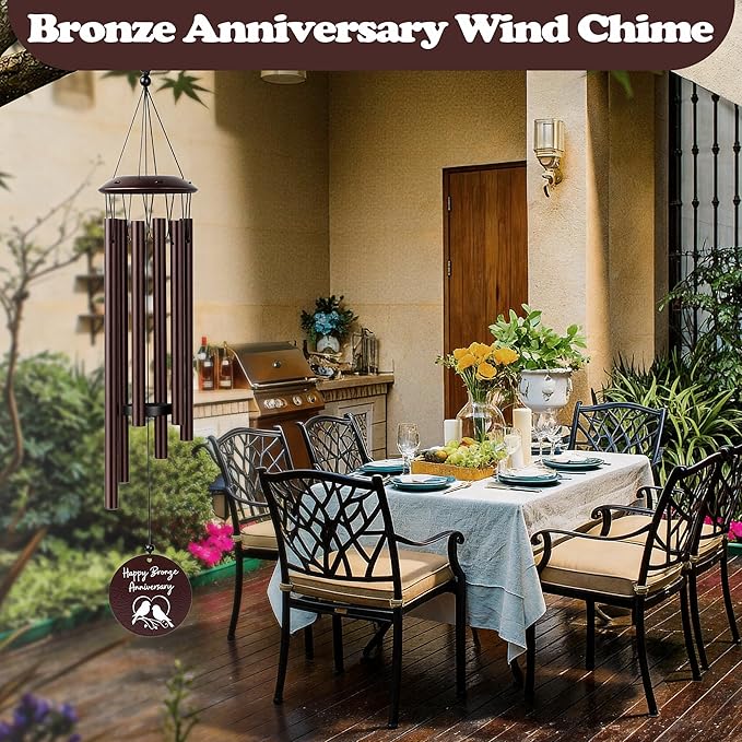 Bronze Anniversary 8 Year Gifts – Bronze Wind Chimes – 8th Anniversary Romantic Gifts for Him, Her, Men, Women, Couples