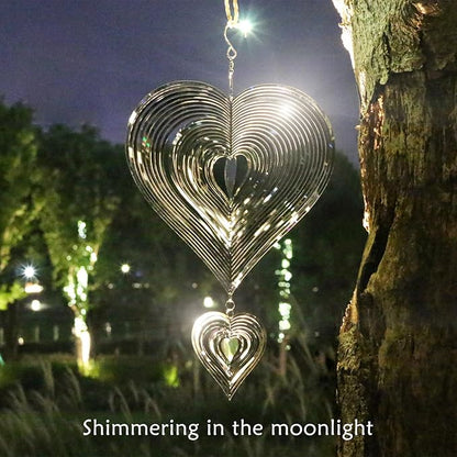 Phuryllic Wind Spinners Outdoor, Garden Decor, Bird Deterrents for Outside, 3D Metal Yard Decorations for Patio & Porch, Unique Gardening Gifts for Women & Moms - 2pcs Silver Heart