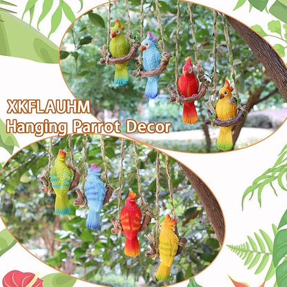 Hanging Resin Parrot Decor Tiki Bar Decorations Outdoor Tropical Yard Pool Decorations Indoor Hanging Bird Statue for Tree Plant Patio Garden Lawn Porch Balconies Decor(Green)