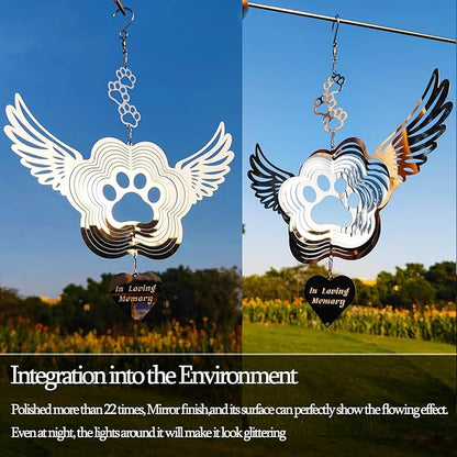 Pet Memorial Wind Spinners, Dog Memorial Gifts,Stainless Steel Angel Wings Pet Paw Print,Dogs and Cats Remembrance, Pet Sympathy,Pet Loss Bereavement Gifts