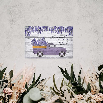 Flowers Metal Poster, Country Rustic Tin Sign, Farm Fresh Lavender Truck, Yard Garage Farm Outside Garden Wall Decor Plaque Outdoor for Home Fence 8 X 12 Inch