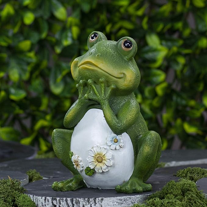 Roman Giftware Inc., 9.5" H Frog with Daisies Statue, Garden Collection, Outdoor Statue, Memorial, Resin Stone, Adorable Frogs and Flowers, Garden Décor (9x5x6)