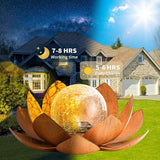 AIINY Solar Light Outdoor(2Pack), Art Crackle Globe Glass Lotus Decoration, Solar LED Waterproof Metal Flower Lights for Patio,Lawn,Walkway,Tabletop