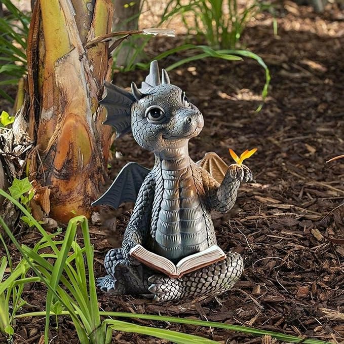 YWHWXB Garden Dragon Resin Sculpture,Lovely Outdoor Sculpture Ornaments,Garden Dragon Decor Statue for Home Patio Courtyard Lawn Decoration