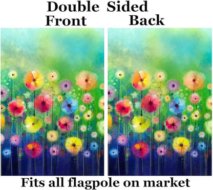 Watercolor Abstract Spring Summer Seasonal Green Floral Flowers Painting Art Garden Yard Flag 12"x 18" Double Sided Polyester Welcome House Flag Banners for Patio Lawn Outdoor Home Decor