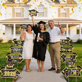 2026 Graduation This Way Yard Sign Arrow for Outdoor Pathway,Graduation Cap Hanging Yard Signs,Black Gold Directional Yard Signs with Stakes Ribbon,Grad Party Decor for College High School