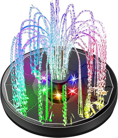 Yzert Solar Fountain Glass Panel with 2200 mah Battery, 3.5W Floating Solar Water Fountain with 4 Fixed Rods, Solar Pump for Bird Bath, Garden, Pond, Pool, Outdoor (Black Panel Colorful Lights)