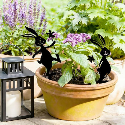 2 Pcs Metal Rabbits Decorative Statues, Black Metal Yard Art Animals Garden Stakes Rabbit Silhouette,Rabbits Yard Art, Flowerbed Decoration, Outdoor Decor