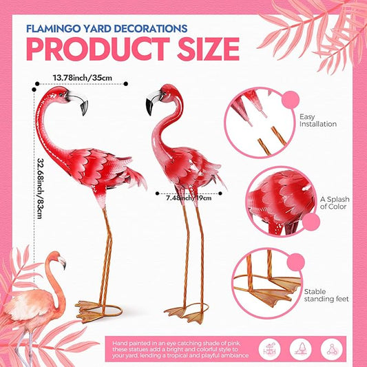 Gisafai 2 Pack 32.7 Inch Metal Flamingos Garden Statues Large Pink Flamingos Yard Outdoor Decor for Garden Home Porch Pond Patio Backyard Ornaments