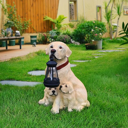 Labrador Garden Statue with Solar Hanging Lantern & Interchangeable Welcome Signs, Weather-Resistant Resin Dog Statue for Outdoor Yard, Porch, Patio & Garden Decor, for Dog Lovers