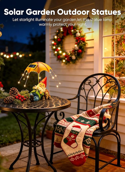 Brightown Solar Garden Decor Gnome Statue Light with 32 LED Lights, Gnome with Umbrella, Hand-Painted Resin, IP65 Waterproof Outdoor Decor for Patio, Balcony & Yard Decorations, Unique for Mom