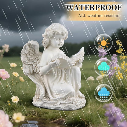 Garden Angel Statues for Outside, Solar Angel for Garden with Bible & Cemetery Decorations for Grave, Angel Figurines for Yard Patio Decor & Lawn Ornaments, Gifts for Mom Grandma Women