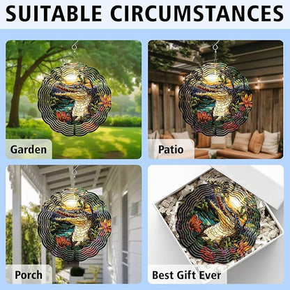 Crocodile Wind Spinner, Crocodile Stained Glass Wind Spinner, Wind Sculpture Crocodile Wind Spinners for Garden Patio Yard Decor