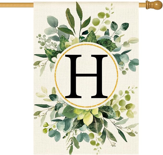 AVOIN colorlife Monogram Letter H Floral House Flag 28x40 Inch Double Sided Outside, Family Last Name Initial Yard Outdoor Decoration
