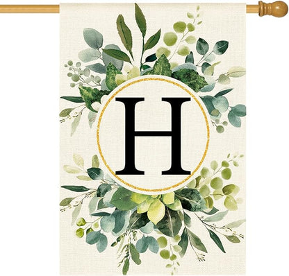 AVOIN colorlife Monogram Letter H Floral House Flag 28x40 Inch Double Sided Outside, Family Last Name Initial Yard Outdoor Decoration