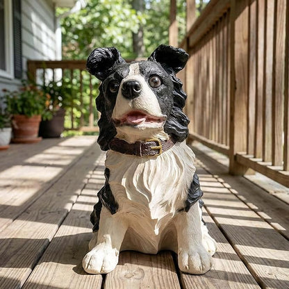Real Border Collie Garden Statue - Resin Realistic Dog Sculpture, Pet Loss Memorial Stone, for Dog Lovers, Indoor/Outdoor Decor, Animal Figurine for Yard Ornaments