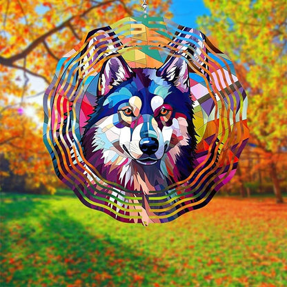 Husky Wind Spinner Pet Dog Memorial Gifts, Vibrant 3D Kinetic Metal Yard Art, Loss of Dogs Sympathy Gifts, Hanging Outdoor Garden Decor, 8" Decorative Wind Sculptures for Patio, Porch (Husky 4)
