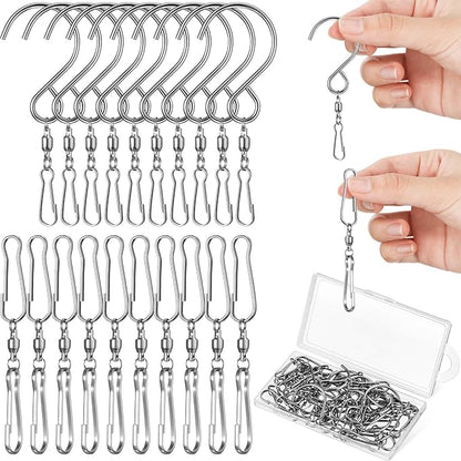 Jetec 30 Pieces Wind Spinner Swivel Hooks 360 Degree Dual Spinning Windsock Chime Supplies Hanger Swivels Clip Hanging Hooks with Storage Box for Wind Spinners Supply, 2 Styles (Metal Color)