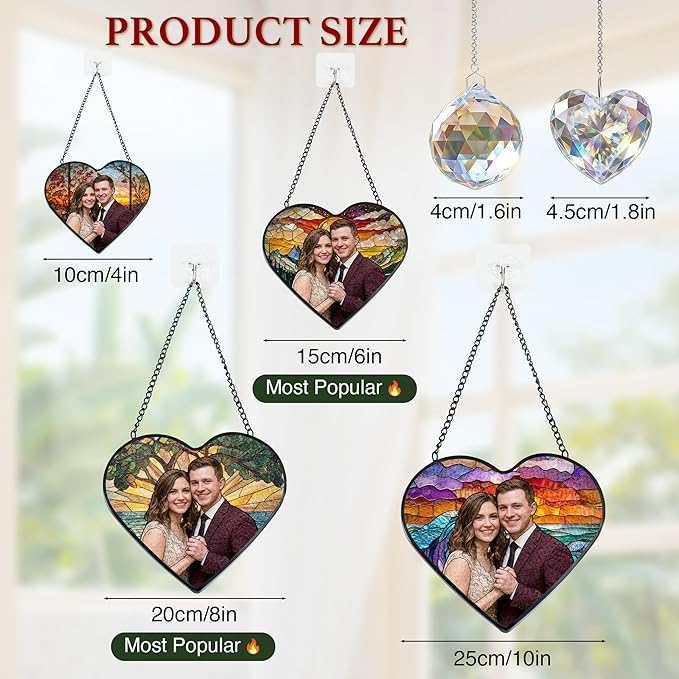 Personalized Couple Stained Glass Windows Hanging, Family Picture Suncatcher Ornament, Custom Photo Gift, Birthday Boyfriend Girlfriend Gifts