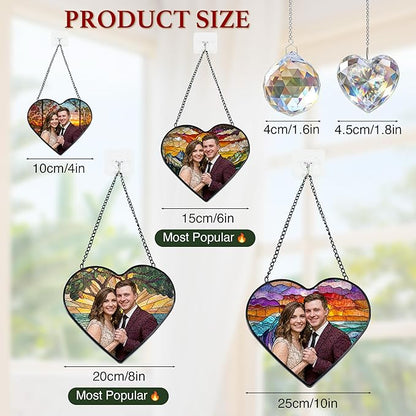Personalized Couple Stained Glass Windows Hanging, Family Picture Suncatcher Ornament, Custom Photo Gift, Birthday Boyfriend Girlfriend Gifts