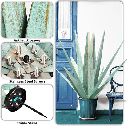KODIBO Large Tequila Rustic Sculpture, Rustic Metal Agave Plants for Outdoor Patio Yard, Home Decor Hand Painted Metal Agave Garden Yard Statue, Outdoor Lawn Ornaments (Mint Green - L)