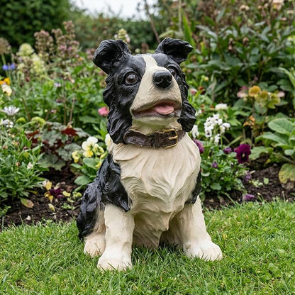 Elenon Dog Garden Statue Decorative for Yard, Black & White Border Collie Figurines Home Lawn Decor, Patio Kitten Tuxedo Statues Pets Memorial Ornament for Dog Lovers
