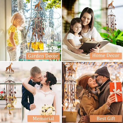 Giraffe Wind Chimes for Outside - Giraffe Gifts for Women Men, Birthday Housewarming Idea, Metal Memorial Wind Chimes for Outdoor, Garden Patio Yard Porch Decor