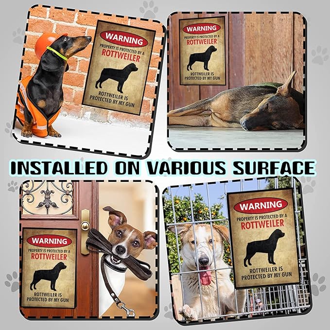 EMOHAT Warning Rottweiler Vintage Retro Metal Sign Wall Art Decor Aluminum Anti-Rust Warning Signs Outdoor Use Entryway Decor Plaque for Home Restaurant Businesses 8x12 Inches
