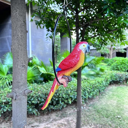 Parrot Bird Perched Statue Hanging Ring for Garden and Home Decor - Parrot Dimensions 9.8" High