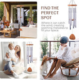 UpBlend Wind Chimes for Outside Gift – Deep Tone Wind Chime with Decorative Stone – Garden and Patio Décor for Porch or Yard, Elegant Outdoor Ornament, Meaningful Gift for Neighbors. 29” Silver.