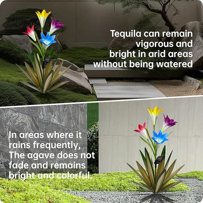Homight Solar Metal Agave Lily Flower Garden Sculpture with LED Lights 30.3 Inch Waterproof Outdoor/Indoor Yard Decor Handmade Lawn Ornament Gift for Family Friends (3, Green)