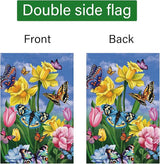 Louise Maelys Spring Daffodil Garden Flag 12x18 Double Sided, Burlap Small Butterfly Floral Flower Welcome Yard House Outside Outdoor Summer Decoration