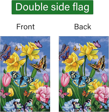 Louise Maelys Spring Daffodil Garden Flag 12x18 Double Sided, Burlap Small Butterfly Floral Flower Welcome Yard House Outside Outdoor Summer Decoration
