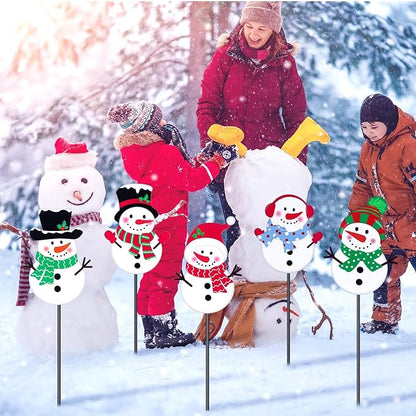 Roowest 5 Pack 12'' H Metal Winter Yard Stakes Outdoor Decorations Snowman Garden Signs Christmas Potted Plant Stakes for Holiday Winter Home Lawn Garden Porch Walkway Party Decor