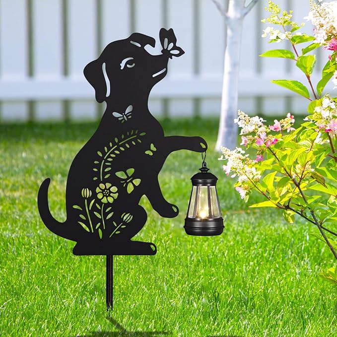 2Pack Solar Outdoor Garden Lights Stakes Solar Metal Flower Dog Lawn Deco Statue Patio, Outdoor Decor, Garden Decorations, Lawn Ornaments