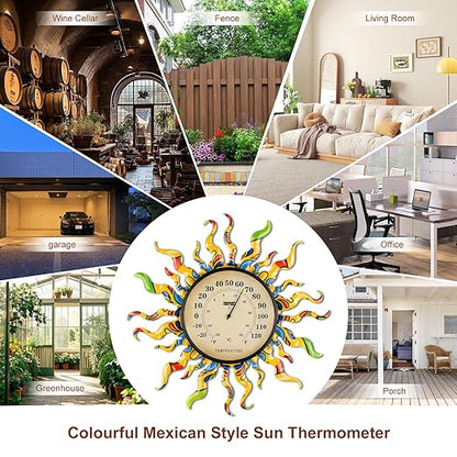 pealstar Large Outdoor Thermometer Waterproof Wall Thermometer Decorative Metal Sun Outdoor Thermometers for Patio Garden Yard Living Room Decor
