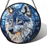 DASTOLL Stained Glass Window Hanging - Funny Wolf Suncatcher Ready to Hang Window Doors Home Decoration and Christmas, Mother's Day Birthday Gifts for Women, Men, and Mom 11.8x11.8 in