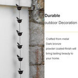 Jemeni 5.5 Feet Rain Chain with 8 Birds on Cups - Dark Bronze Metal Gutter Chain, Easy Install with Attached Hanger
