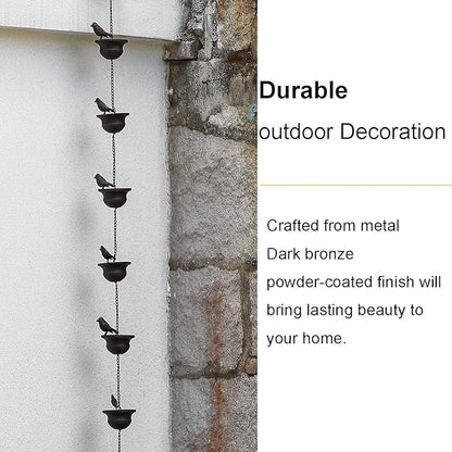 Jemeni 8.5 Feet Metal Bird Rain Chain, Decorative & Functional Rain Chains for Gutters for Patio/Garden, Dark Bronze