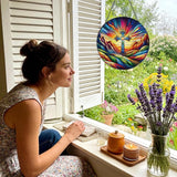 Rngmsi Stained Glass Window Hanging, 7.8″ Cross Sun Catchers with Hook Indoor Window Decor, Decorative Suncatchers Hanging Ornaments Home Garden Art Gift for Housewarming
