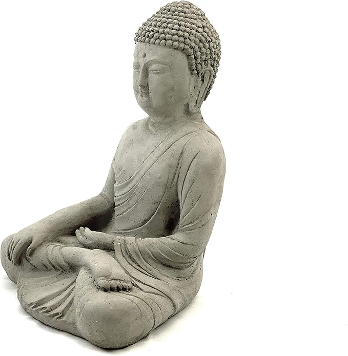 Vintage Master Buddha: Solid Durable Stone Statue with Aged Texture. Perfect Home Design & Sealed for Outdoor Use. Handcrafted USA. (Antique/Gray)