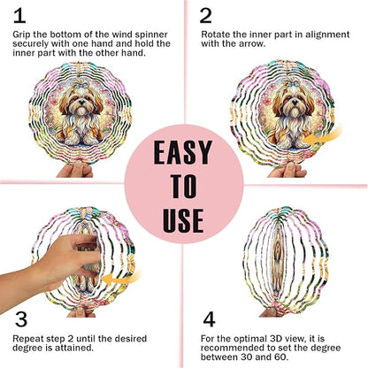Shih Tzu Wind Spinner, Dog Wind Spinners, Wind Spinner Hanging for Outdoor & Indoor Décor, Unique Gifts for Yard Garden Decoration or Patio Décor (Shih Tzu 2)
