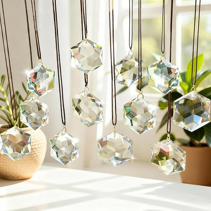 H&D HYALINE & DORA 12 Pack Crystal Sun Catcher Prisms Clear Suncatcher Crystals Indoor Window Hanging Christmas Ornaments Rainbow Maker Prisms for Home Garden Decor(Hexagon)